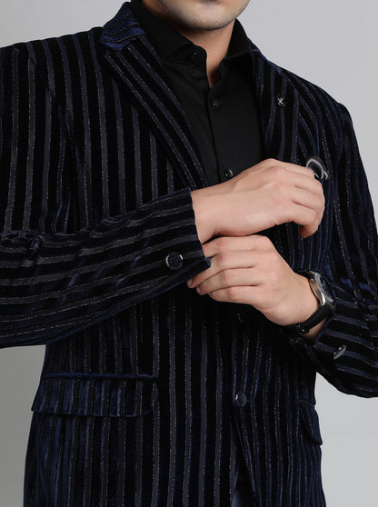 Royal Blue Striped Regular Fit Blazer | JB Studio
