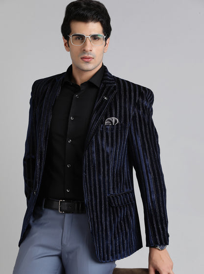 Royal Blue Striped Regular Fit Blazer | JB Studio