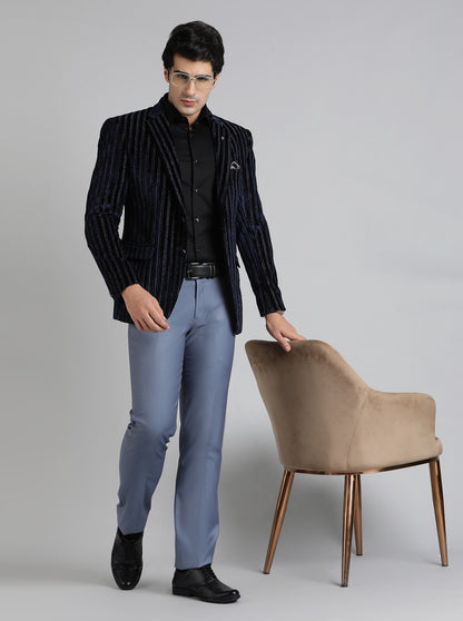 Royal Blue Striped Regular Fit Blazer | JB Studio