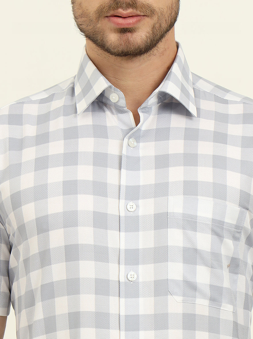 White & Grey Checked Regular Fit Formal Shirt | JadeBlue
