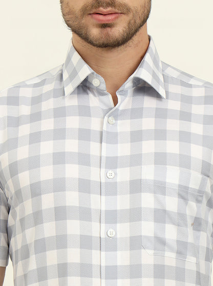 White & Grey Checked Regular Fit Formal Shirt | JadeBlue