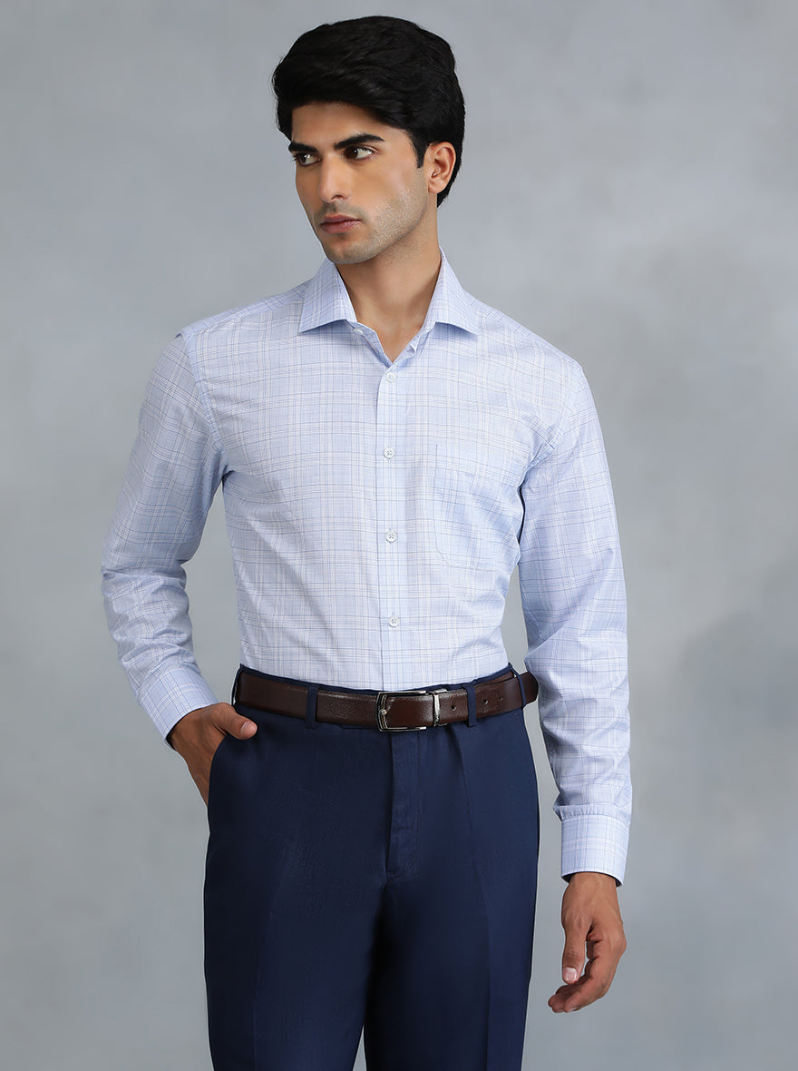 Light Blue Checked Regular Fit Formal Shirt | Greenfibre