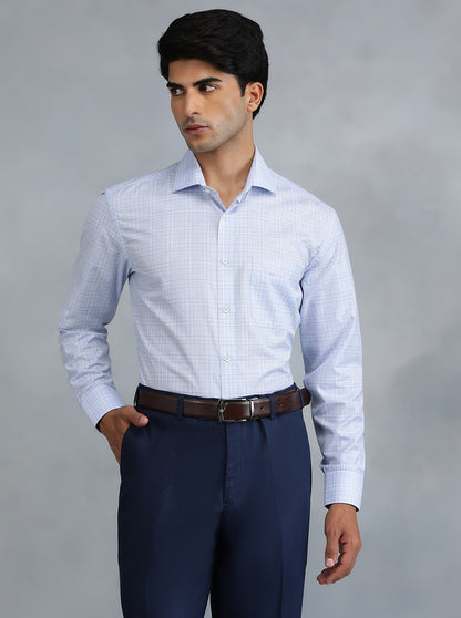 Light Blue Checked Regular Fit Formal Shirt | Greenfibre