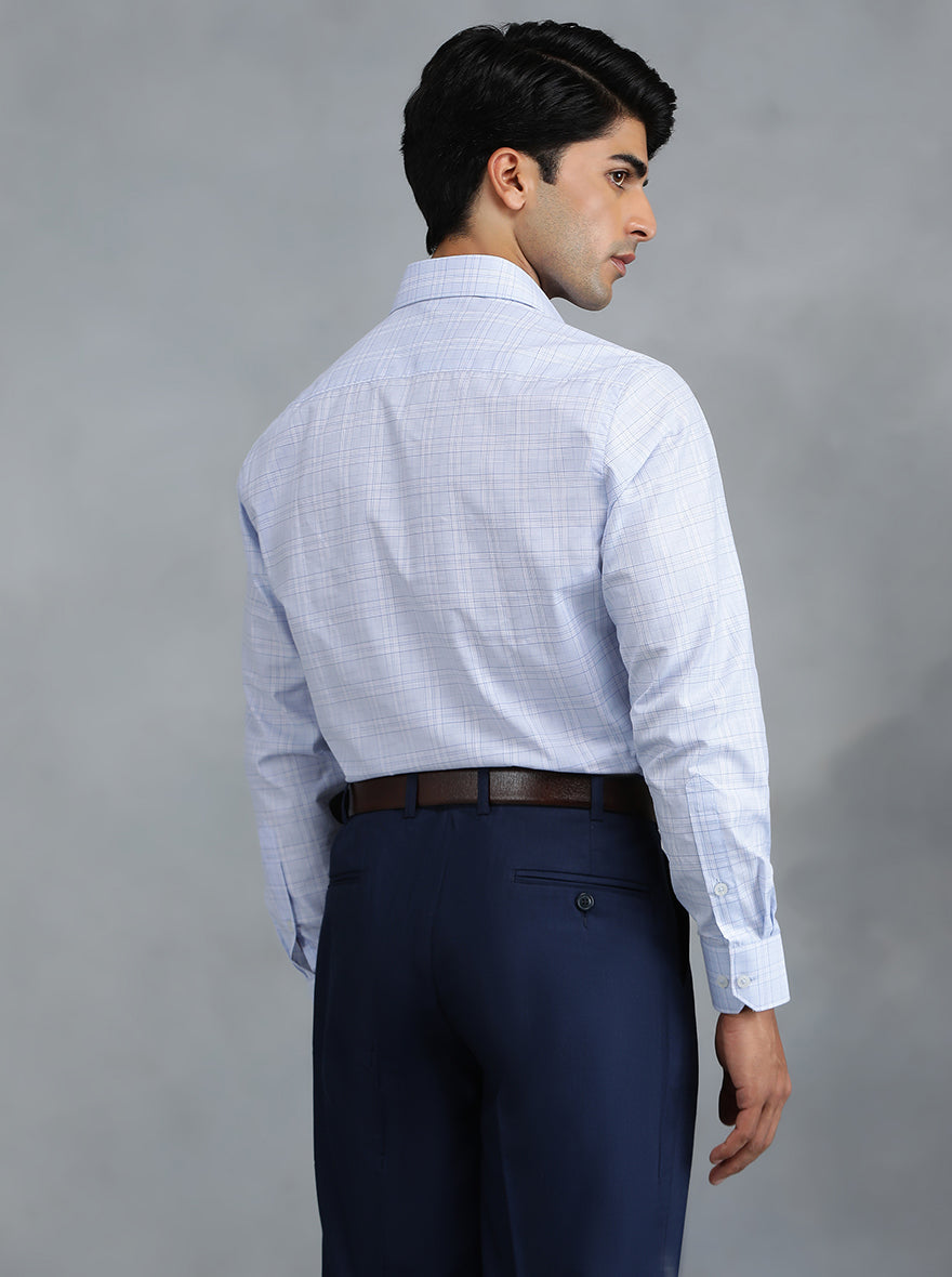 Light Blue Checked Regular Fit Formal Shirt | Greenfibre