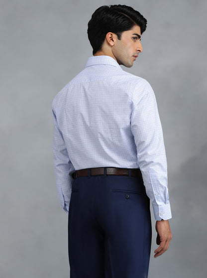 Light Blue Checked Regular Fit Formal Shirt | Greenfibre