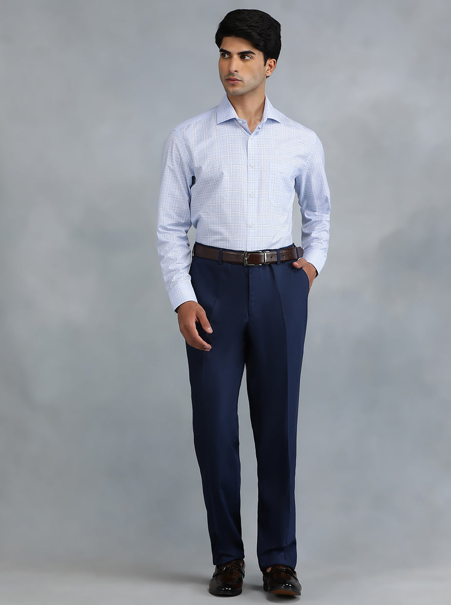 Light Blue Checked Regular Fit Formal Shirt | Greenfibre