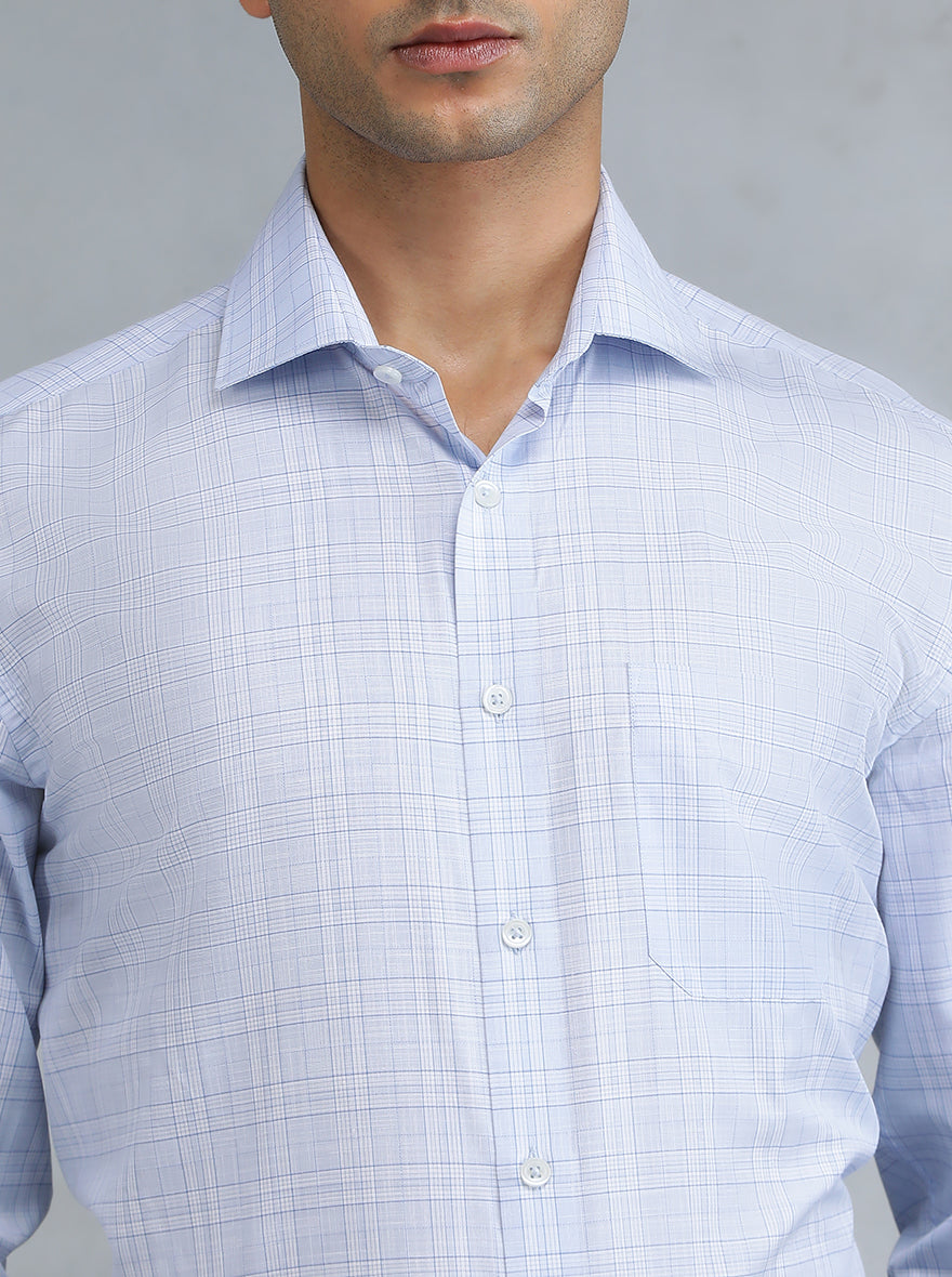 Light Blue Checked Regular Fit Formal Shirt | Greenfibre