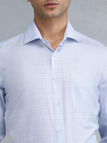 Light Blue Checked Regular Fit Formal Shirt | Greenfibre