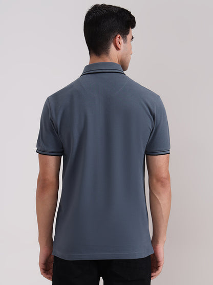 Grey Solid Slim Fit Polo T-Shirt | JadeBlue