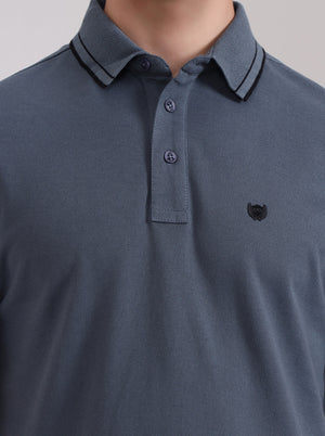 Grey Solid Slim Fit Polo T-Shirt | JadeBlue