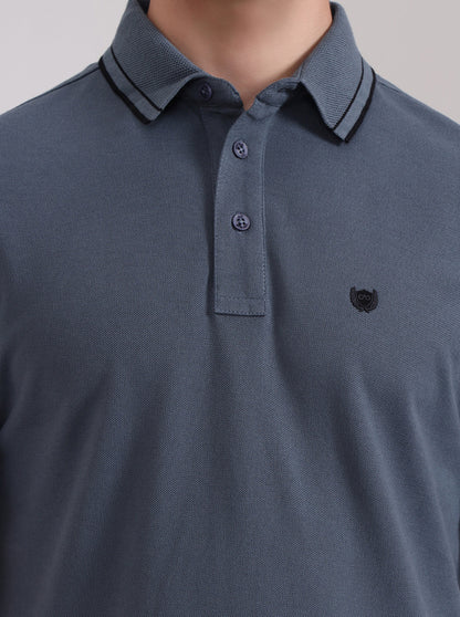 Grey Solid Slim Fit Polo T-Shirt | JadeBlue