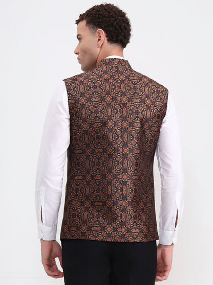 Golden Green Printed Regular Fit Waistcoat  | JB Studio