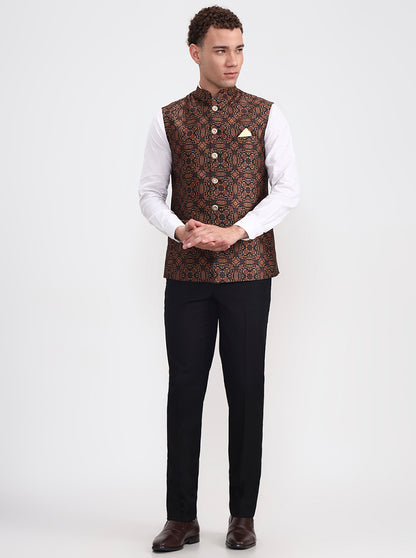 Golden Green Printed Regular Fit Waistcoat  | JB Studio