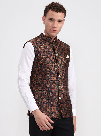 Golden Green Printed Regular Fit Waistcoat  | JB Studio