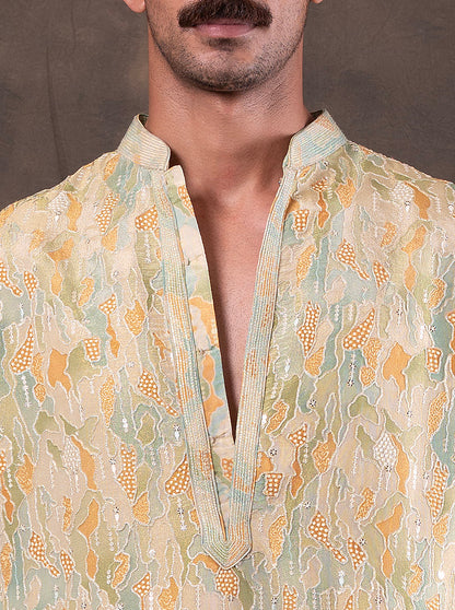 Green & Yellow Printed  Kurta Pajama | Virasana