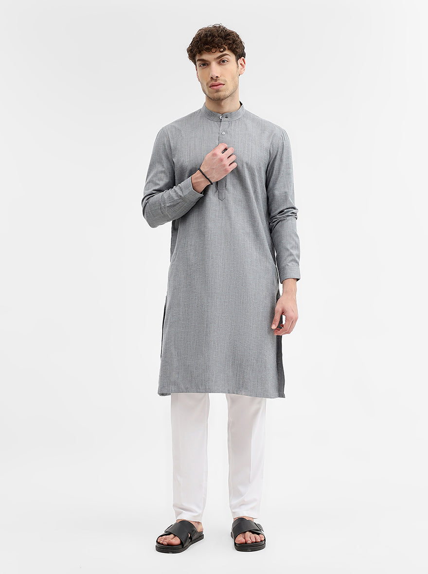 Grey Solid Modi Kurta | JadeBlue