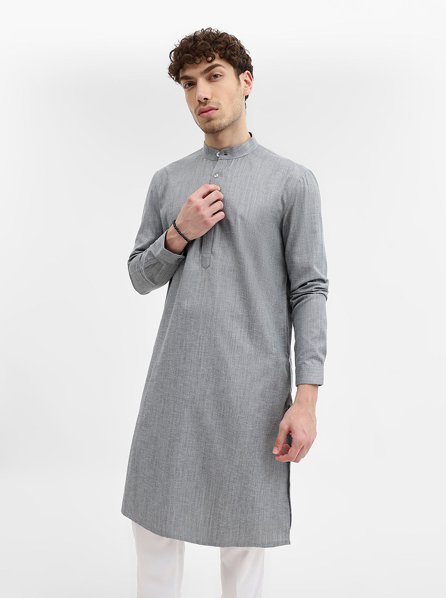 Grey Solid Modi Kurta | JadeBlue