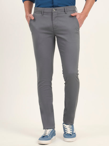 Grey Solid Super Slim Fit Casual Trouser | Greenfibre
