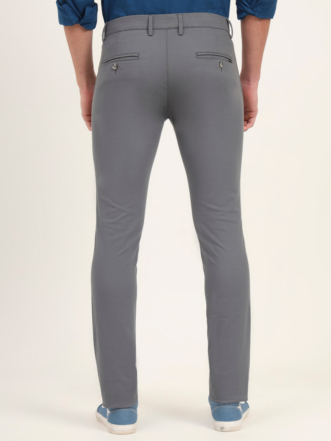 Grey Solid Super Slim Fit Casual Trouser | Greenfibre