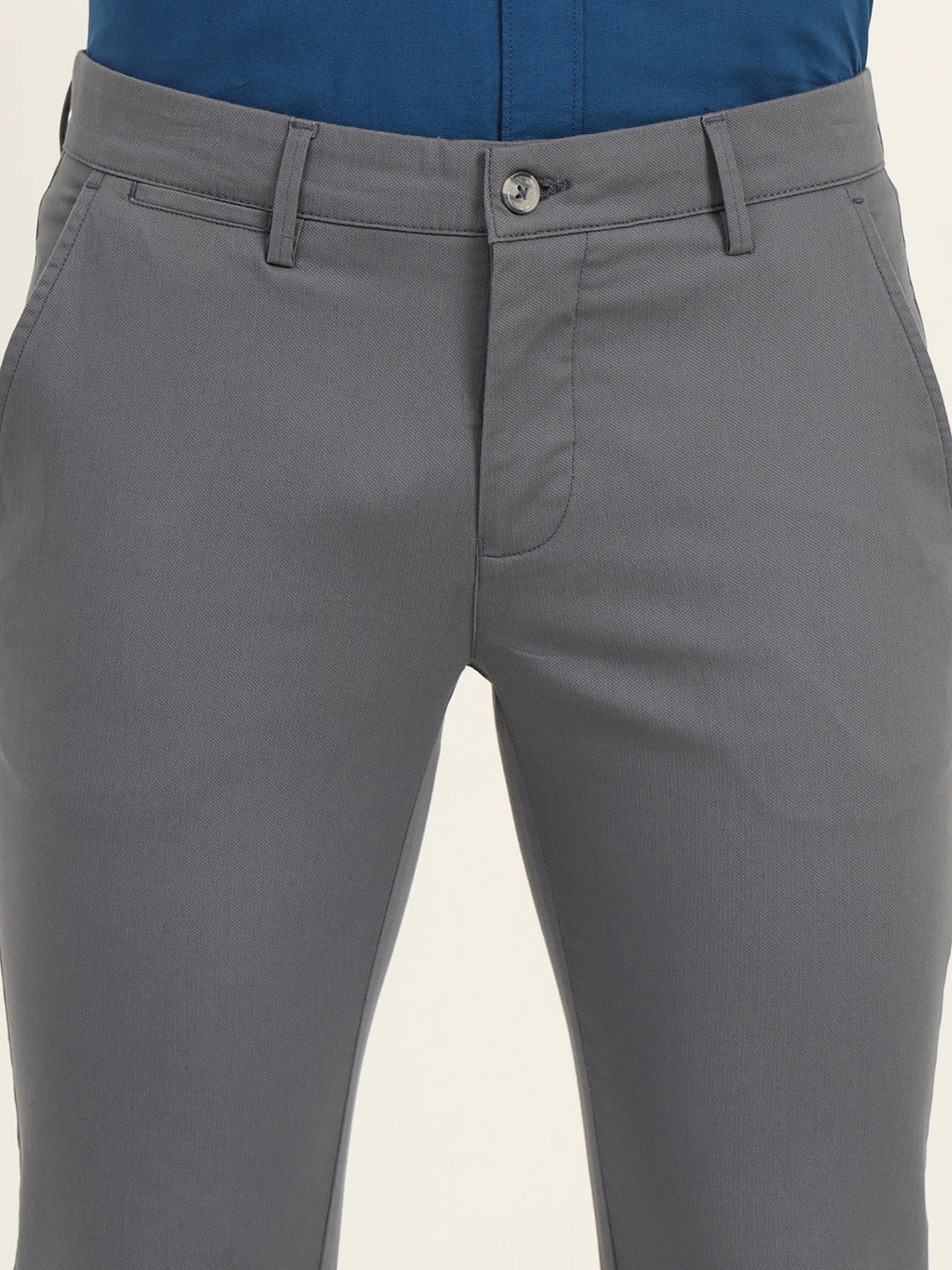 Grey Solid Super Slim Fit Casual Trouser | Greenfibre