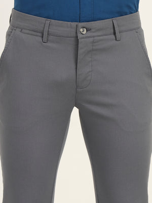 Grey Solid Super Slim Fit Casual Trouser | Greenfibre