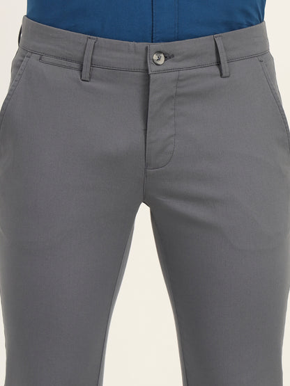 Grey Solid Super Slim Fit Casual Trouser | Greenfibre