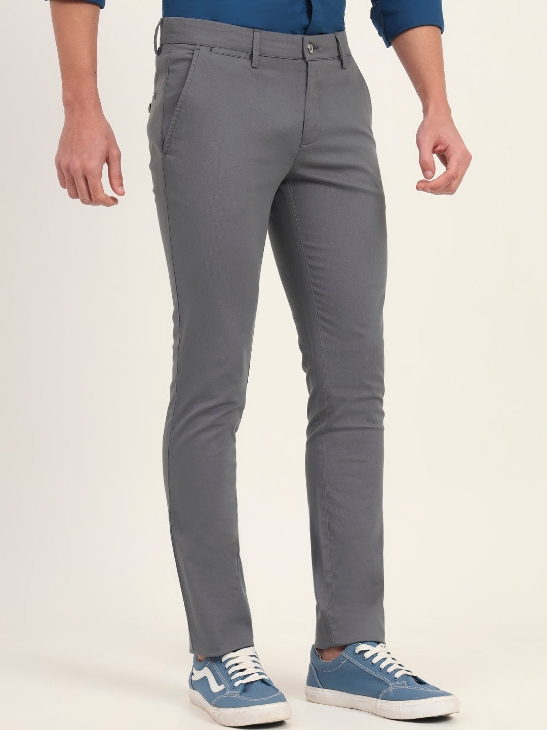 Grey Solid Super Slim Fit Casual Trouser | Greenfibre