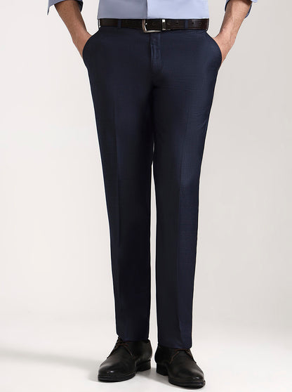 Dark Blue Solid Regular Fit Formal Trouser | JadeBlue