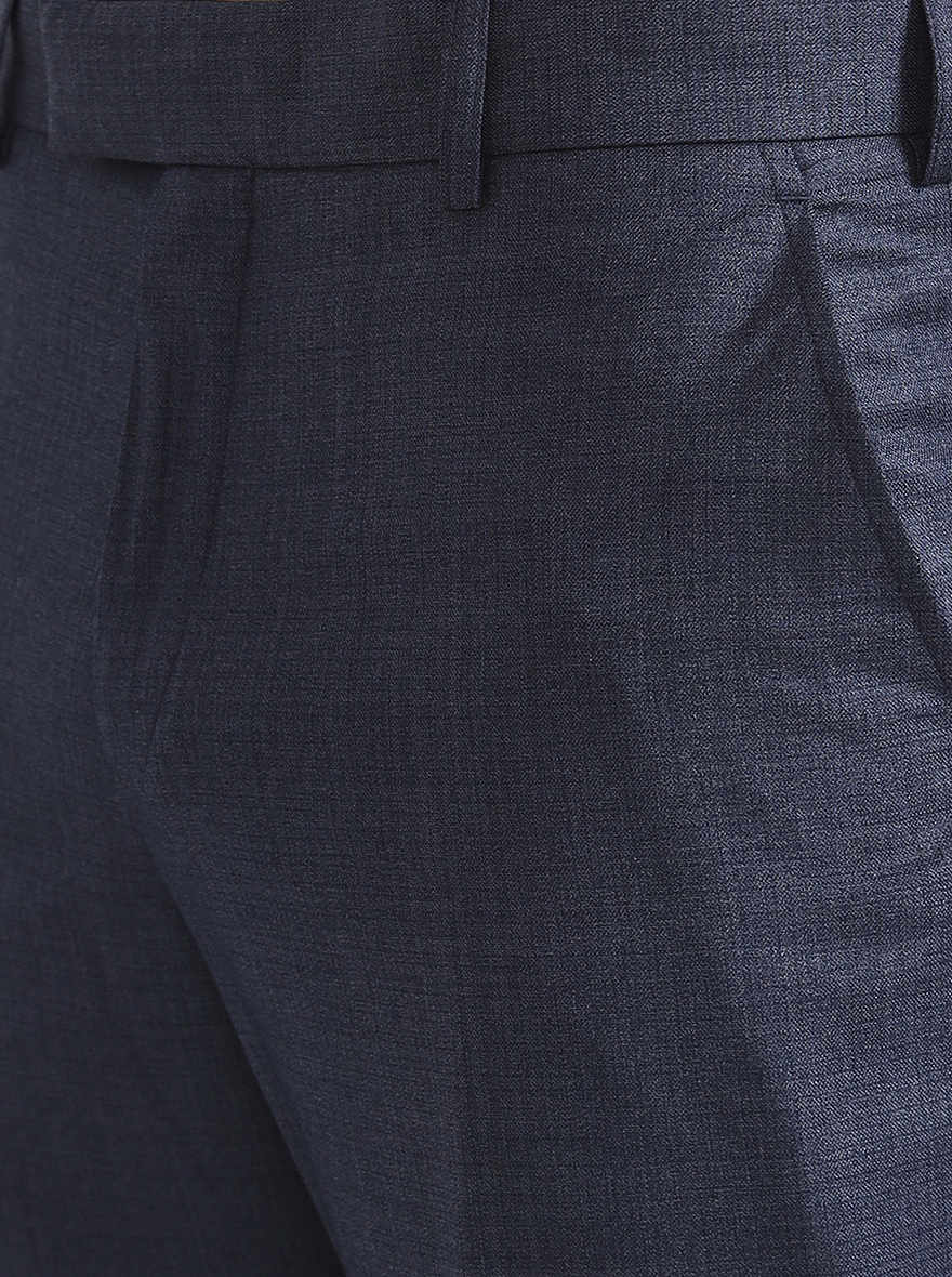 Dark Blue Solid Regular Fit Formal Trouser | JadeBlue