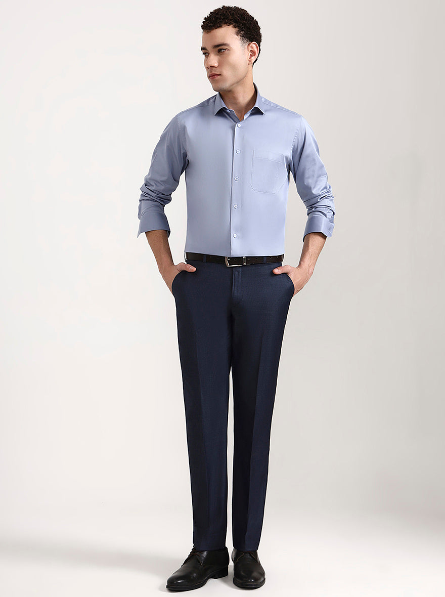 Dark Blue Solid Regular Fit Formal Trouser | JadeBlue