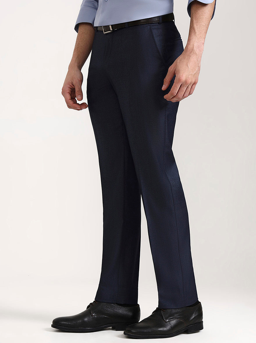 Dark Blue Solid Regular Fit Formal Trouser | JadeBlue
