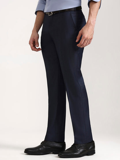 Dark Blue Solid Regular Fit Formal Trouser | JadeBlue