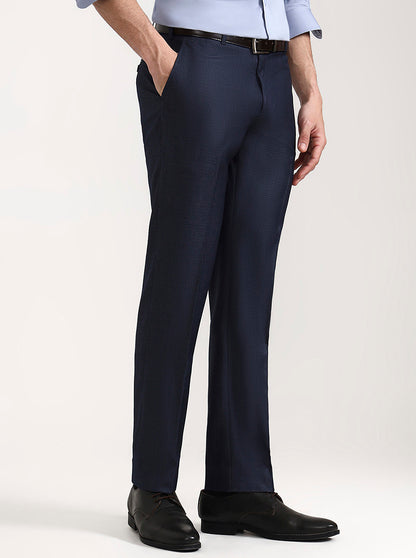 Dark Blue Solid Regular Fit Formal Trouser | JadeBlue
