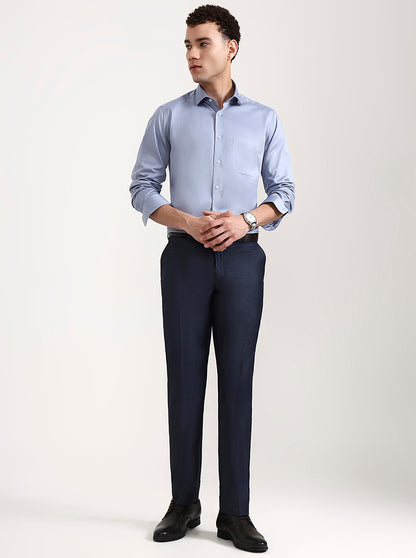 Dark Blue Solid Regular Fit Formal Trouser | JadeBlue