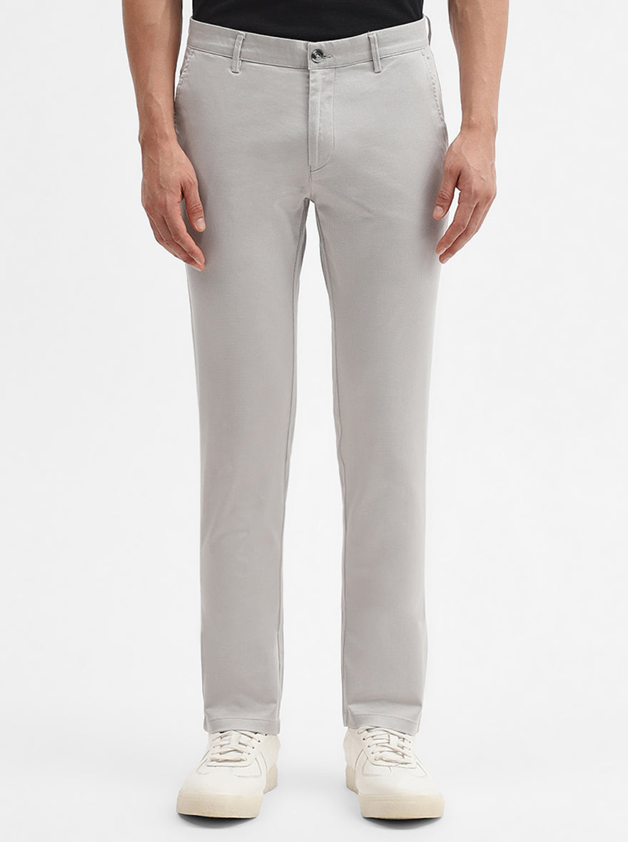 Light Grey Solid Super Slim Fit Casual Trouser | Greenfibre