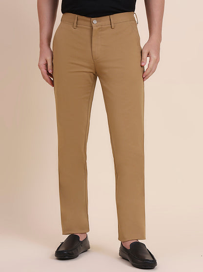 Khaki Solid Uno Fit Casual Trouser | JadeBlue