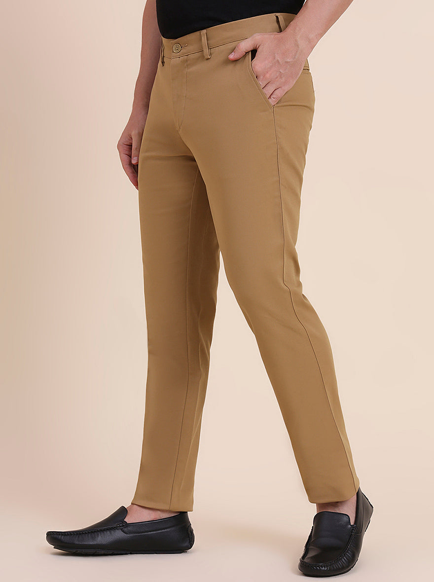 Khaki Solid Uno Fit Casual Trouser | JadeBlue