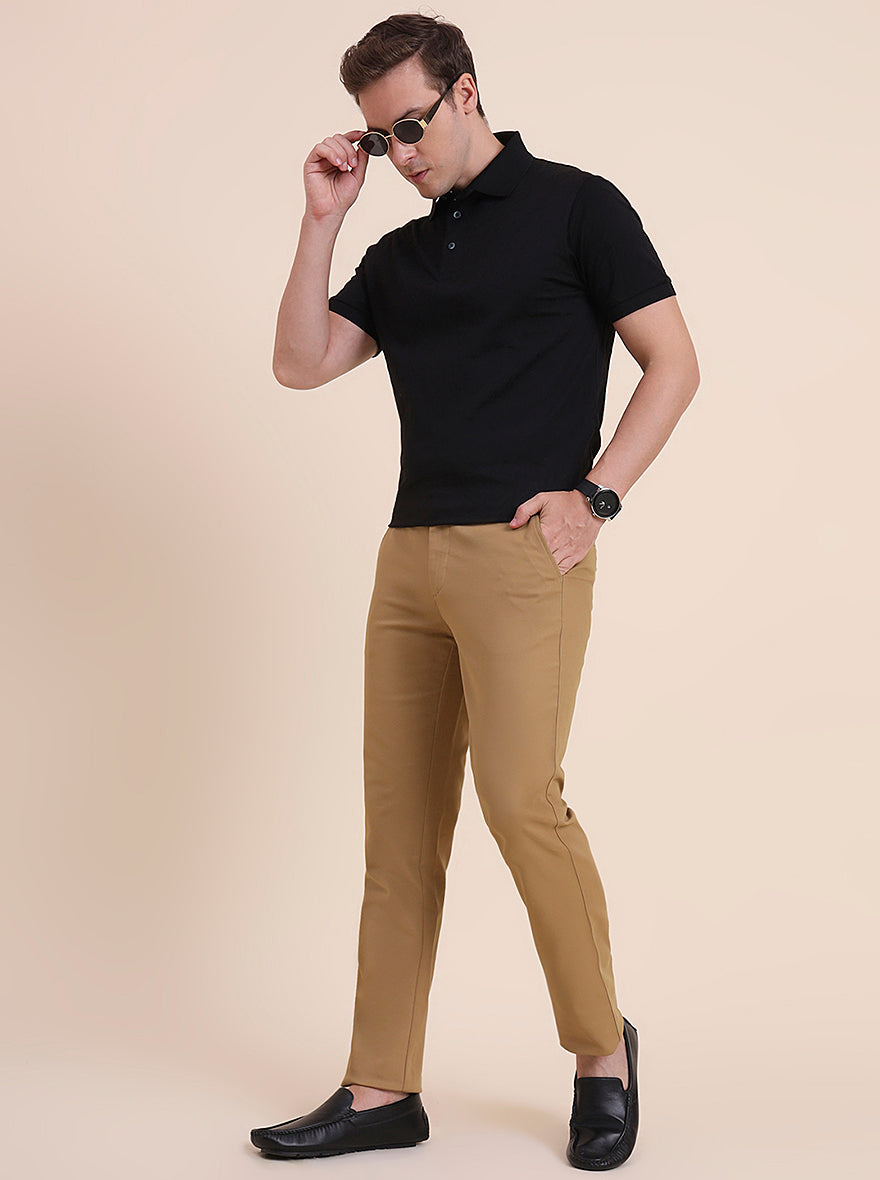 Khaki Solid Uno Fit Casual Trouser | JadeBlue