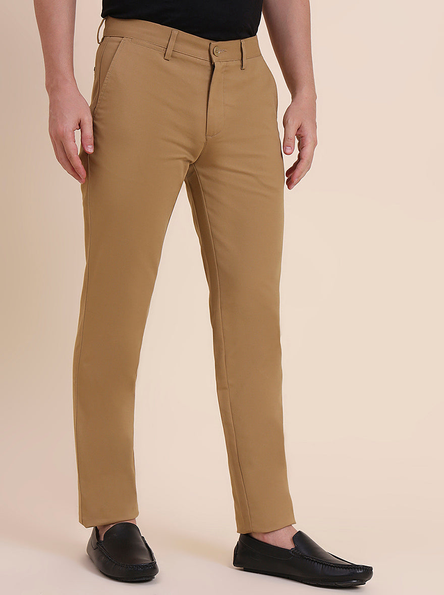 Khaki Solid Uno Fit Casual Trouser | JadeBlue