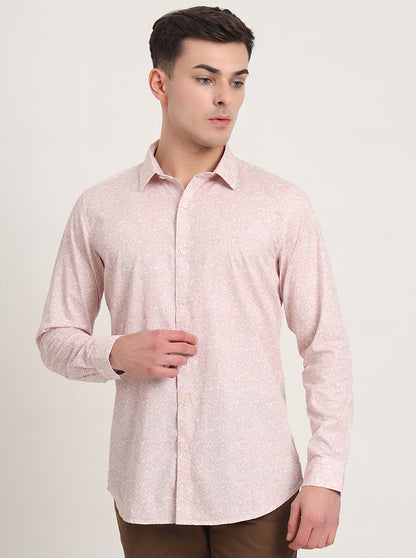 Pastel Pink Printed Slim Fit Casual Shirt | JadeBlue