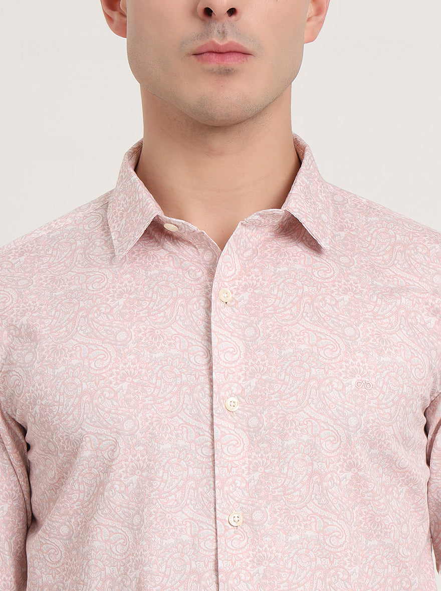 Pastel Pink Printed Slim Fit Casual Shirt | JadeBlue
