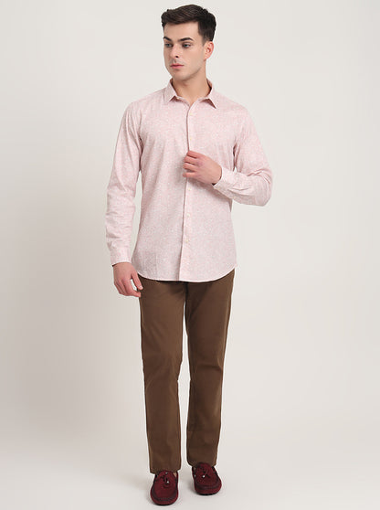Pastel Pink Printed Slim Fit Casual Shirt | JadeBlue