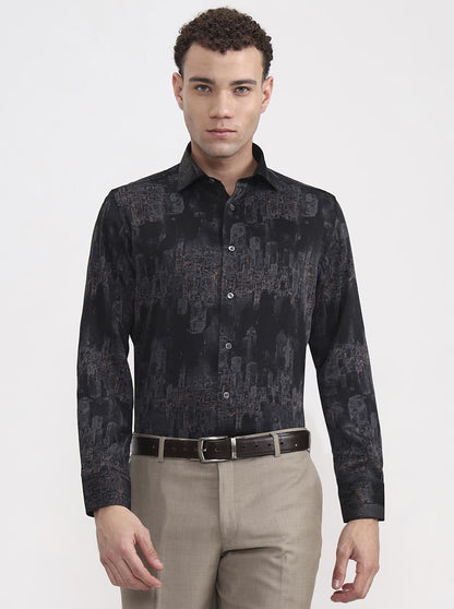 Black & Grey Printed Slim Fit Formal Shirt | JadeBlue Super Luxe