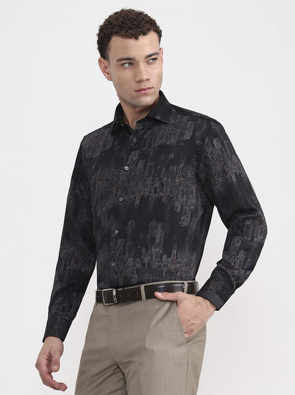 Black & Grey Printed Slim Fit Formal Shirt | JadeBlue Super Luxe