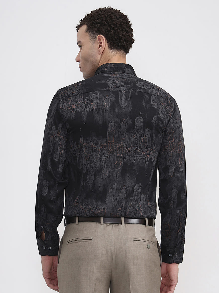 Black & Grey Printed Slim Fit Formal Shirt | JadeBlue Super Luxe