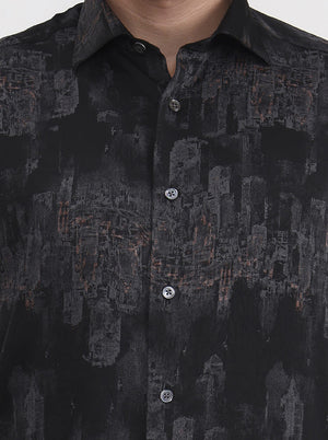 Black & Grey Printed Slim Fit Formal Shirt | JadeBlue Super Luxe