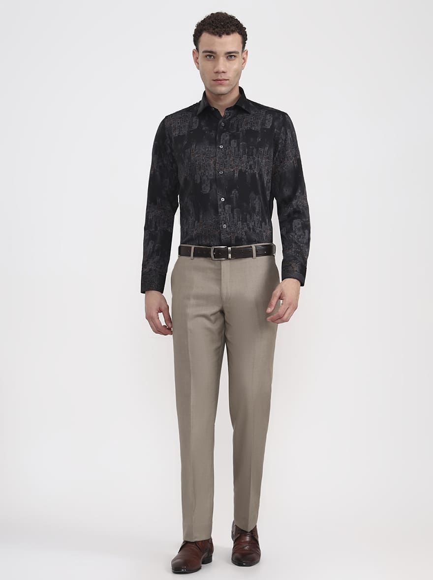 Black & Grey Printed Slim Fit Formal Shirt | JadeBlue Super Luxe