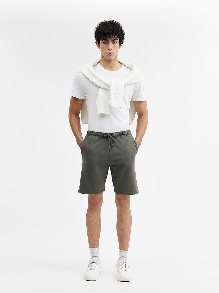 Olive Solid Slim Fit Shorts | JadeBlue