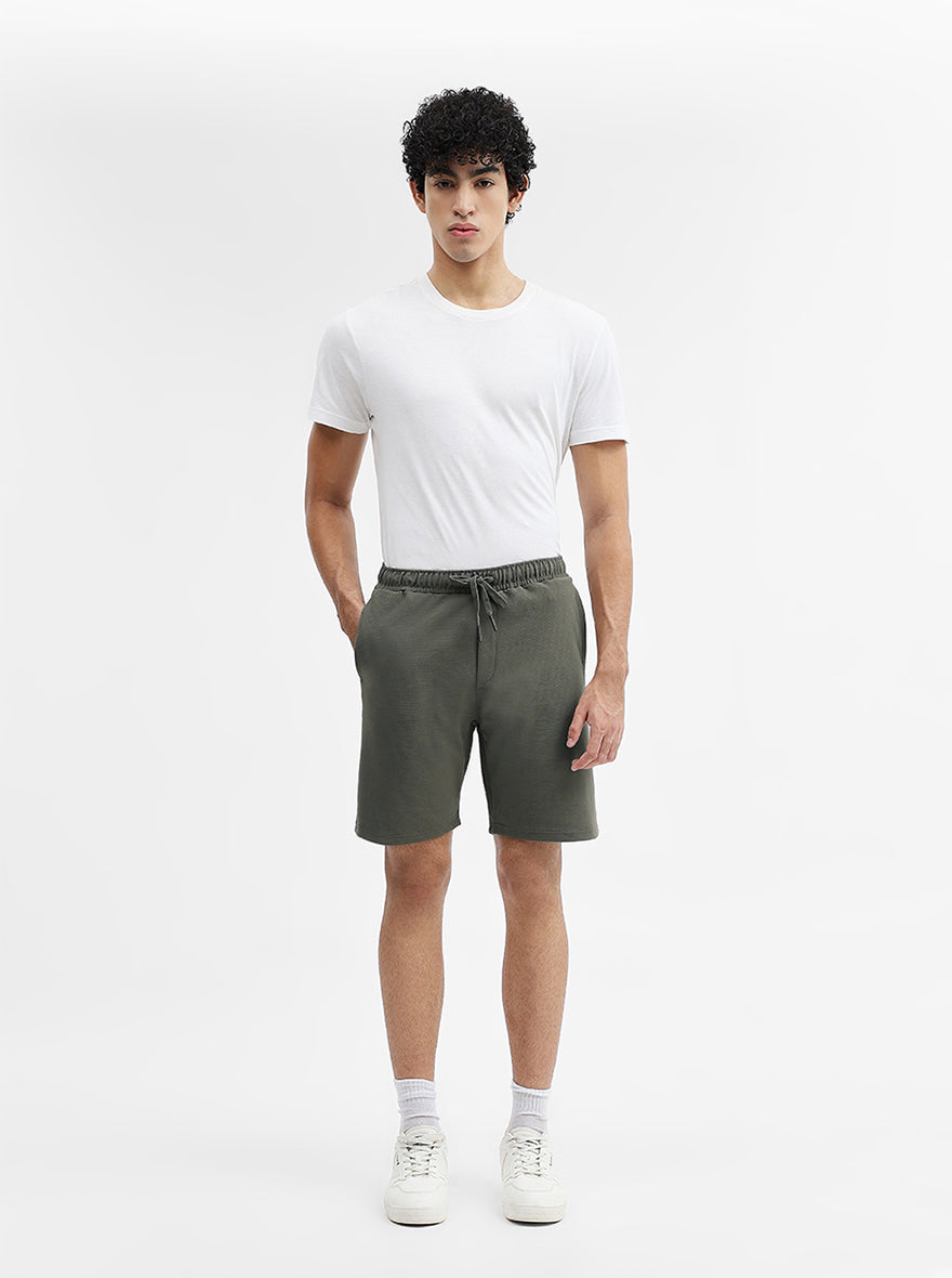 Olive Solid Slim Fit Shorts | JadeBlue