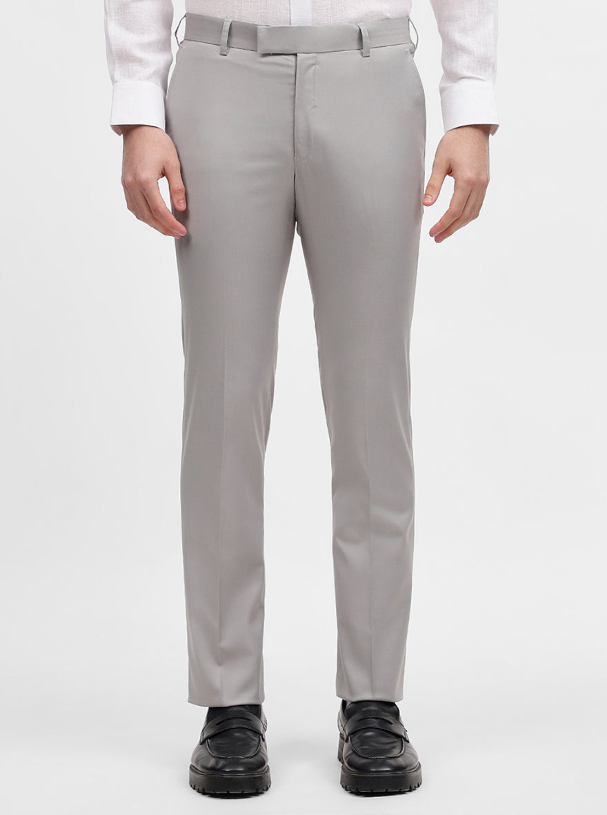 Light Grey Solid Slim Fit Formal Trouser | Metal